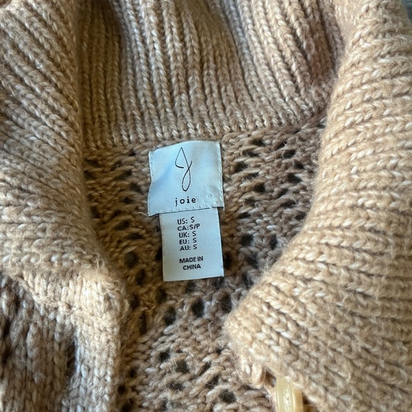 Joie Cardigan Sweater Brown Long Sleeve Collar Open Knit Crochet Women’s Size S - Picture 2 of 5